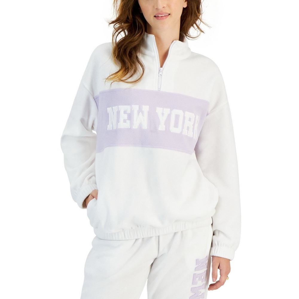 Rebellious One Juniors' Teens New York Polar Fleece Half Zip Pullover Sweater XS